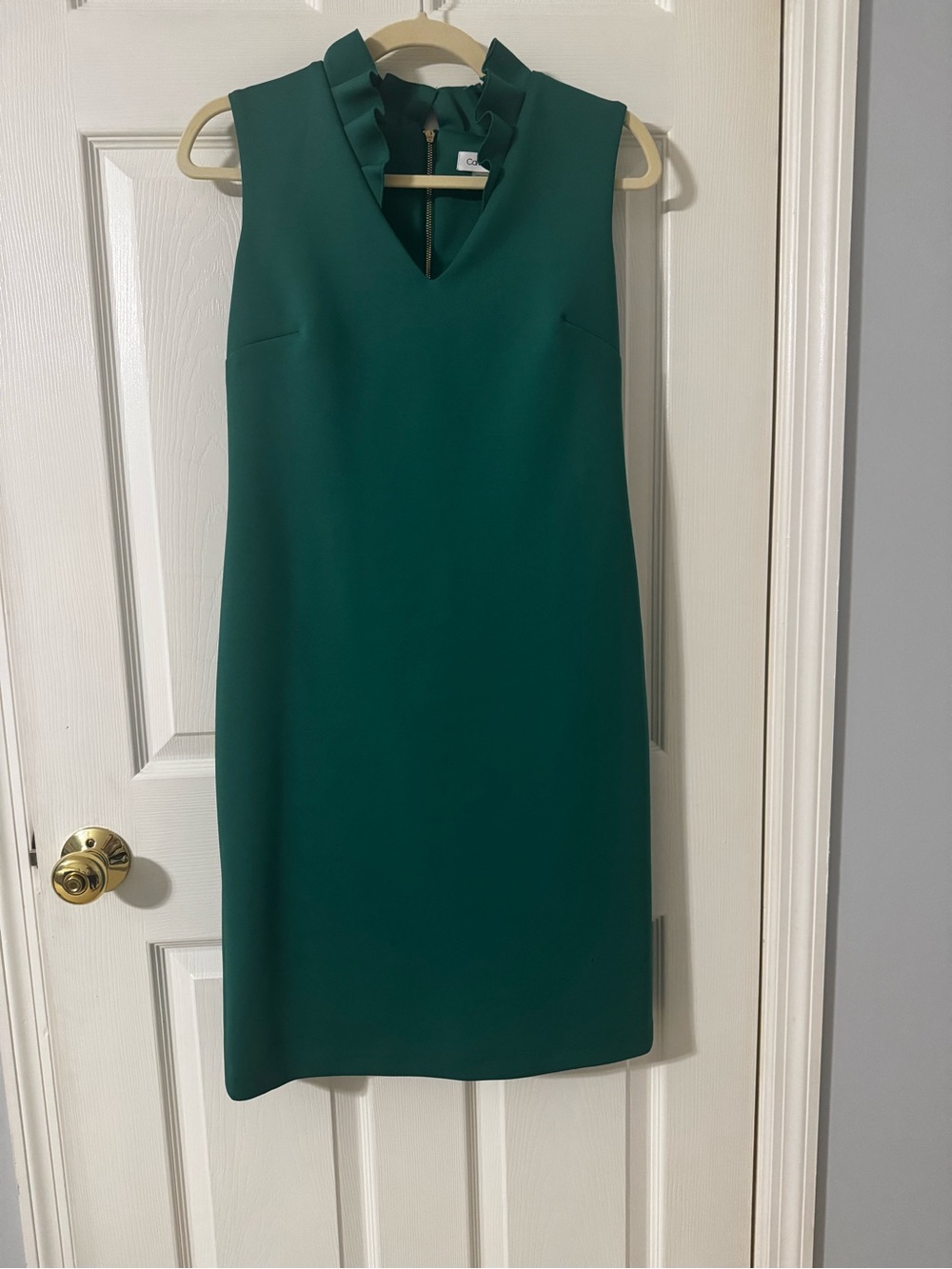 Calvin Klein Sleeveless Ruffle Collar Sheath Dress - Green